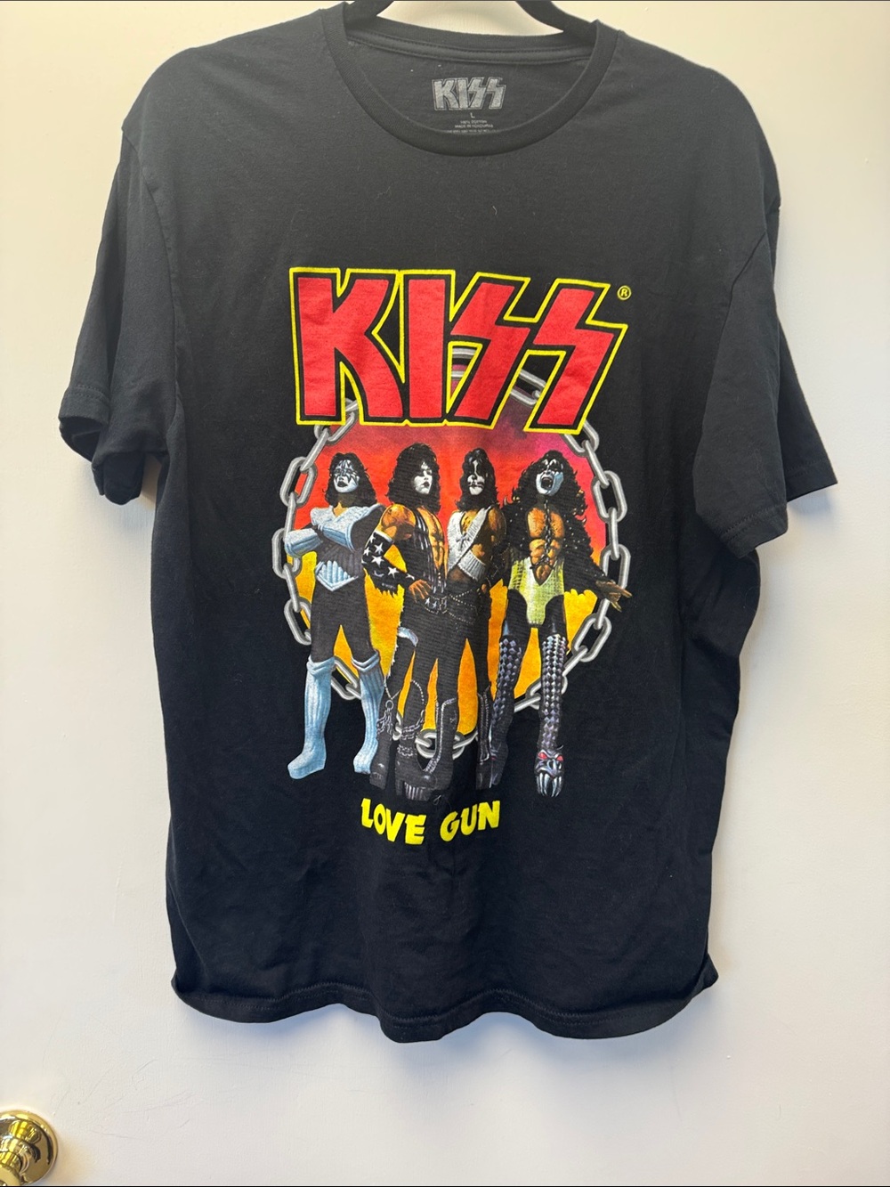 Kiss Black Graphic 'Love Gun' Band Tee with Red & Yellow Logo